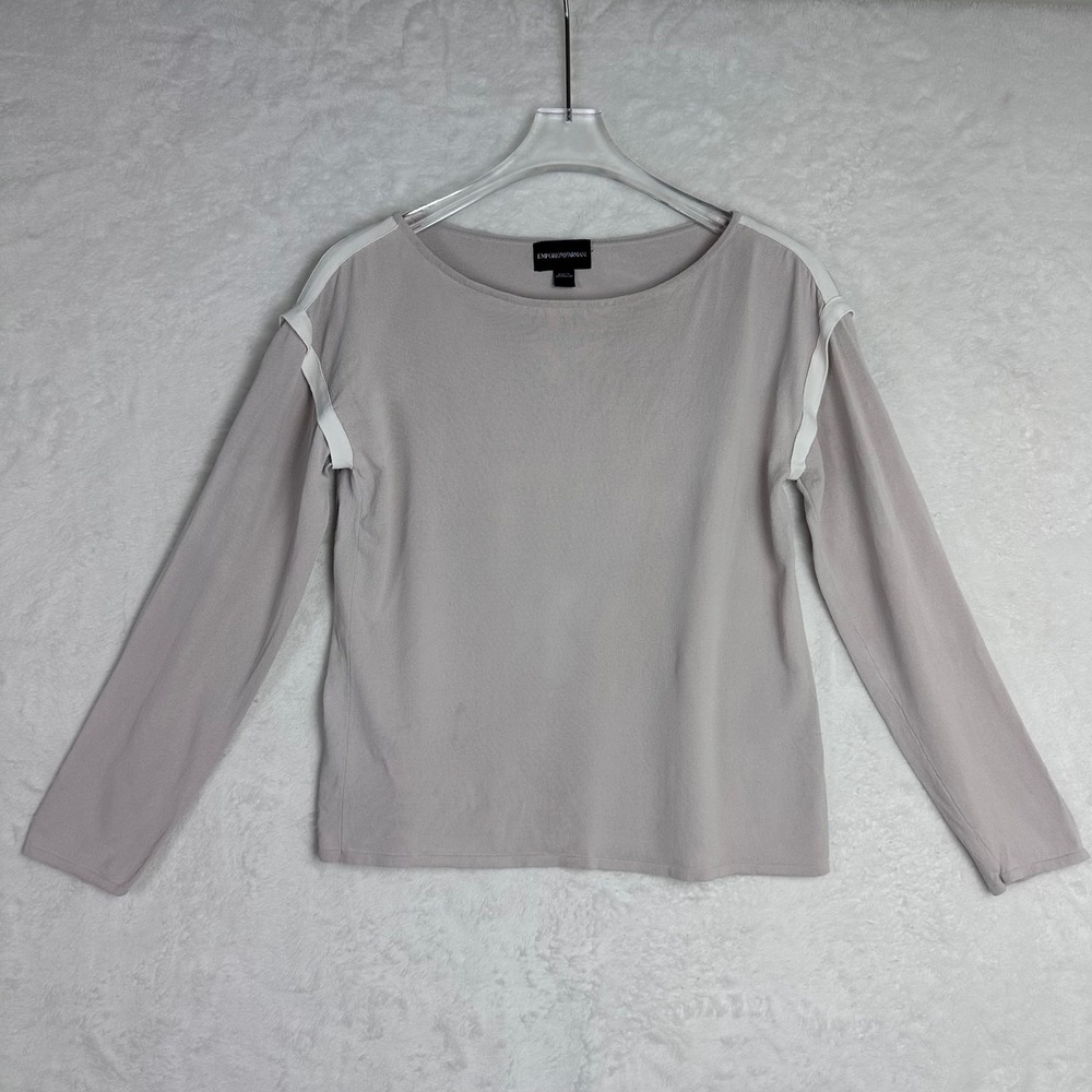 Emporio Armani Top Long Sleeve Boat Neck Cream Color Block Accents Flaw see pics